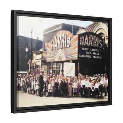 Harris Theater lines galore Vintage Framed Canvas Print - Historic Harris Theater Scene