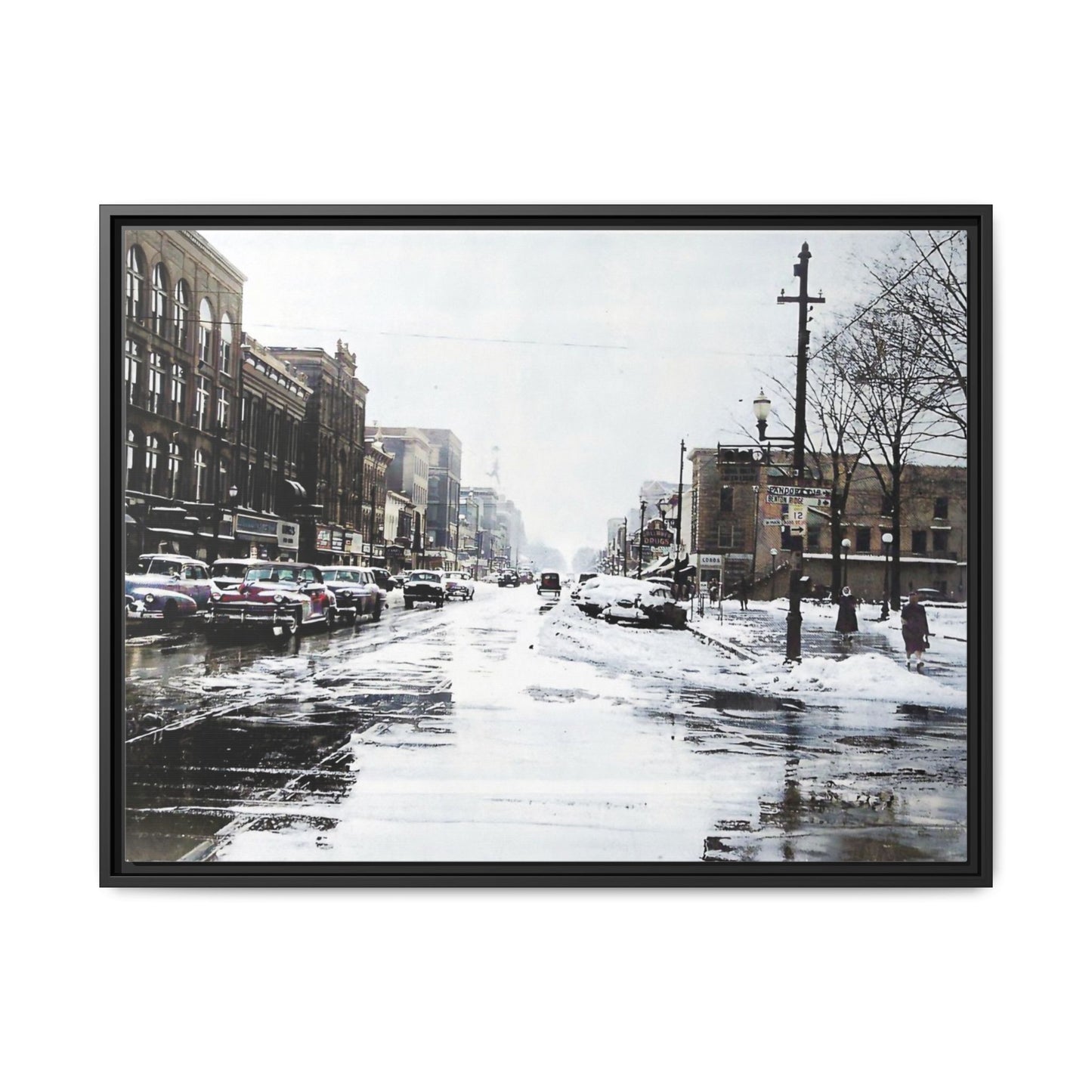 Winter Wonderland Framed Matte Canvas - Urban Snow Scene Wall Art