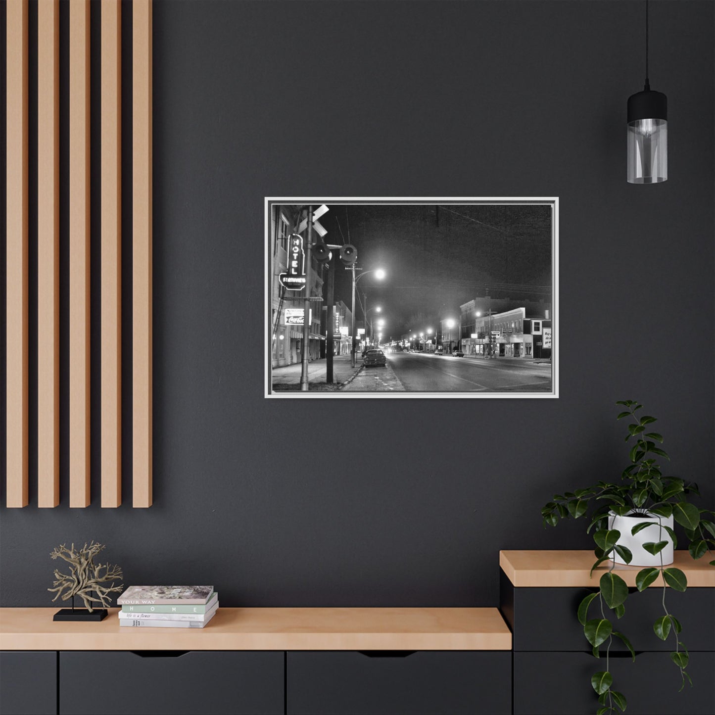 Northview Hotel Looking South Findlay, O. ca 1967 Vintage Cityscape Framed Canvas - Matte Black Wall Art