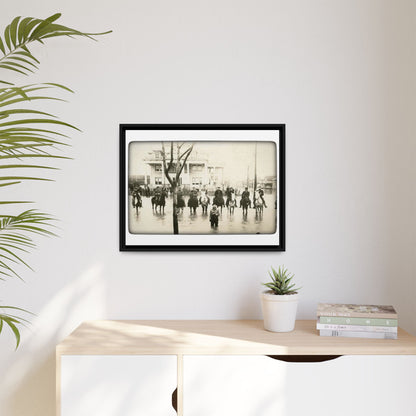 717 N Main Findlay, O  1913 Flood Original B & W Vintage Framed Matte Canvas - Equestrian Scene Wall Art