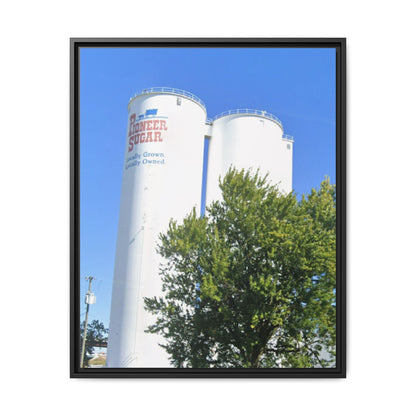 Pioneer Sugar Framed Matte Canvas Print - Vintage Farm Silos Art