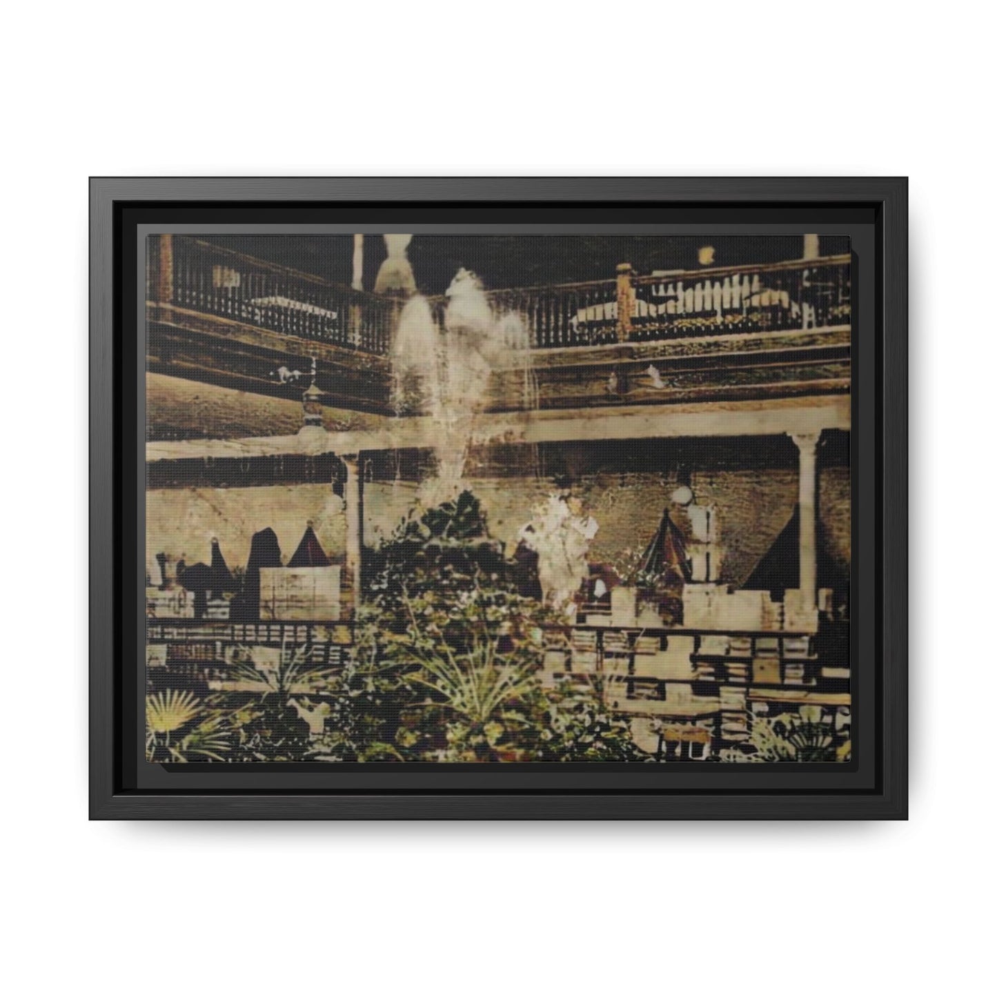 “Meet Me at the Fountain” C.F. Jackson’s Findlay, O. Vintage Matte Canvas Wall Art - Framed Historic Ohio Scene