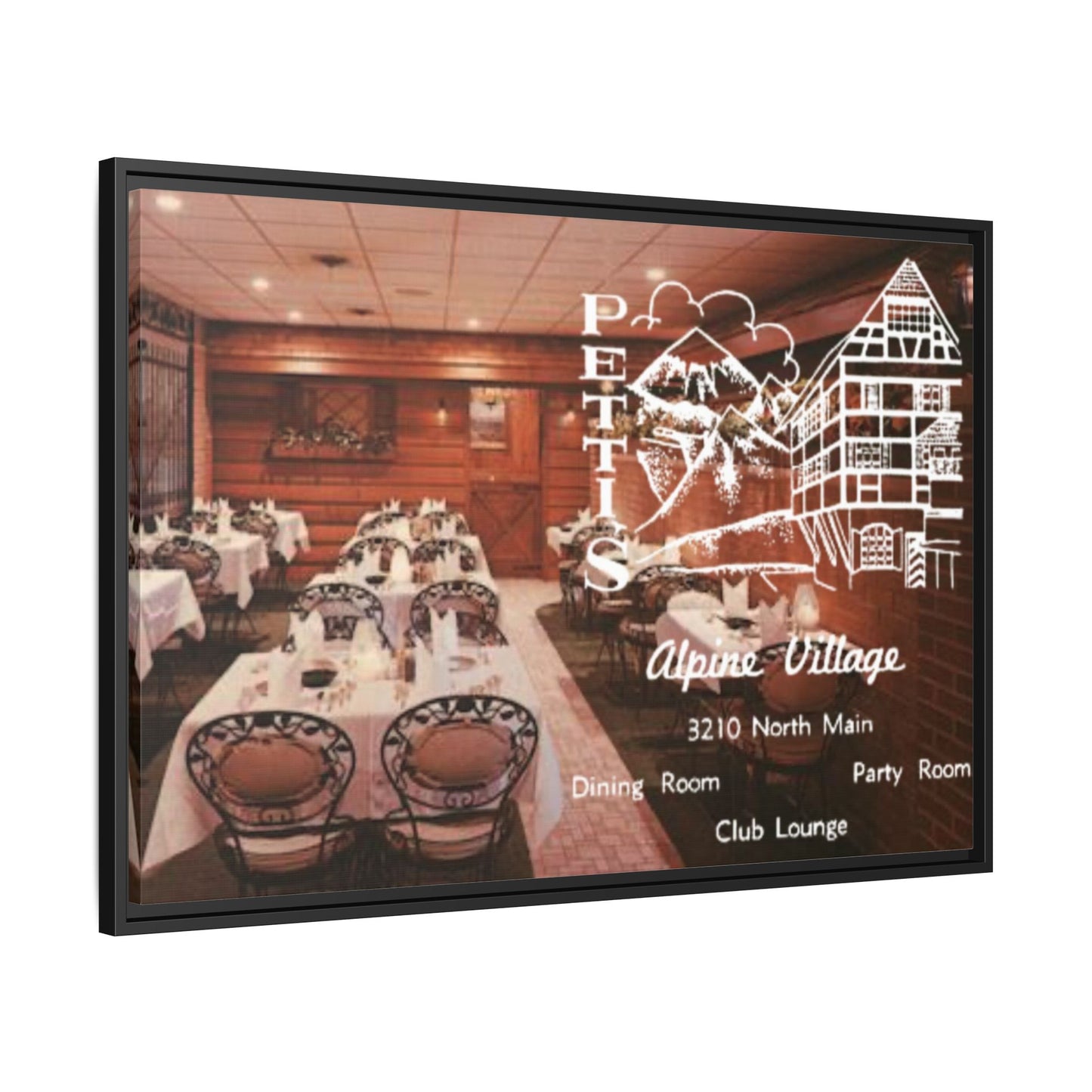 Petti’s Alpine Village Findlay, O. Custom Framed Matte Canvas Print – Alpine Village Decor for Dining Rooms and Parties