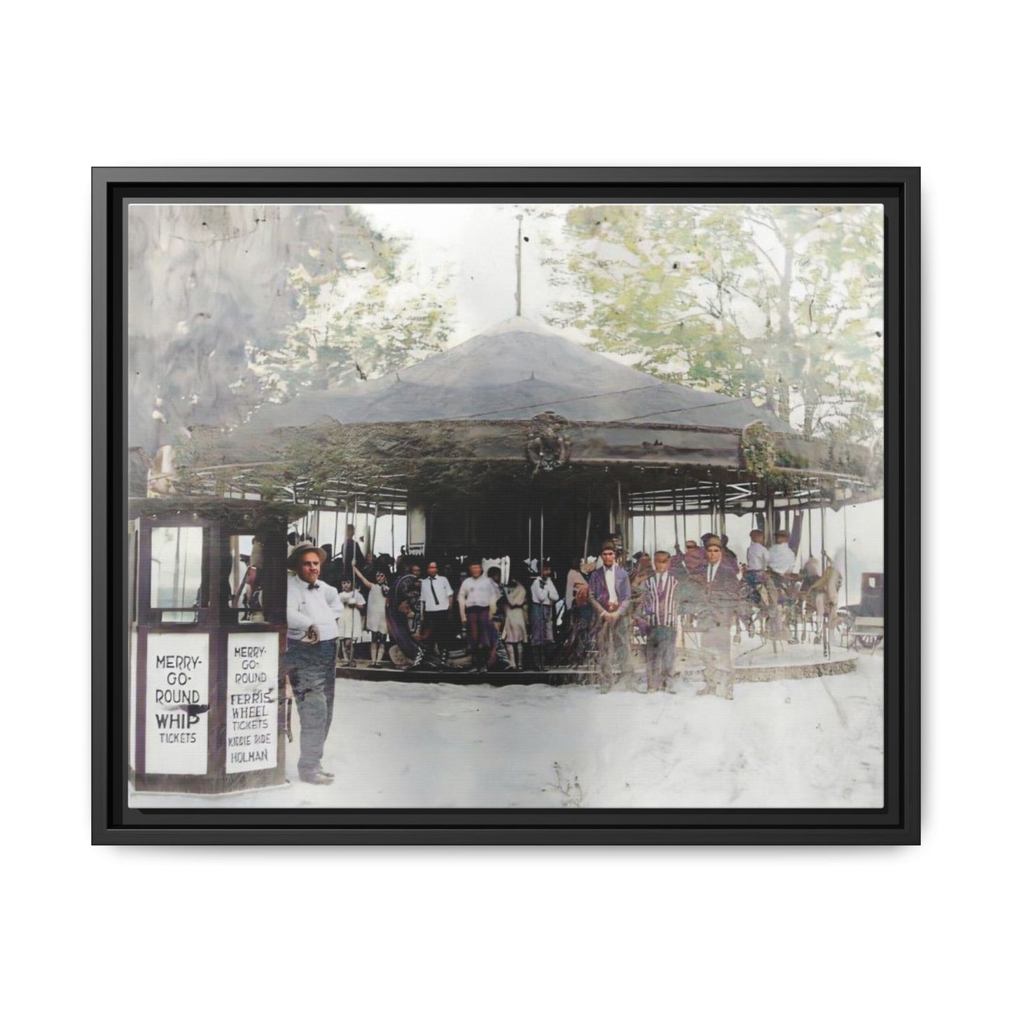 Vintage Carousel Wall Art - Matte Framed Canvas Print