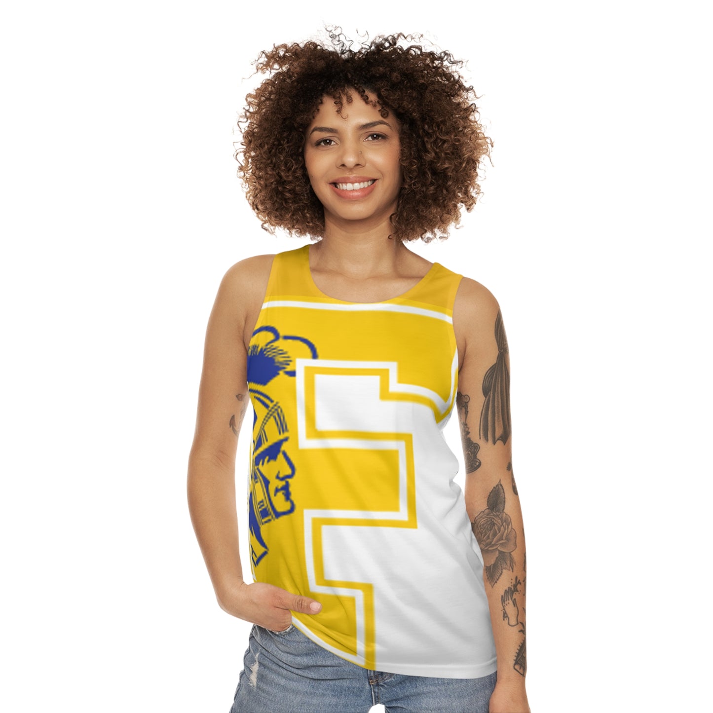 GOLD F Blue and Gold FINDLAY HIGH SCHOOL Unisex Tank Top (AOP)