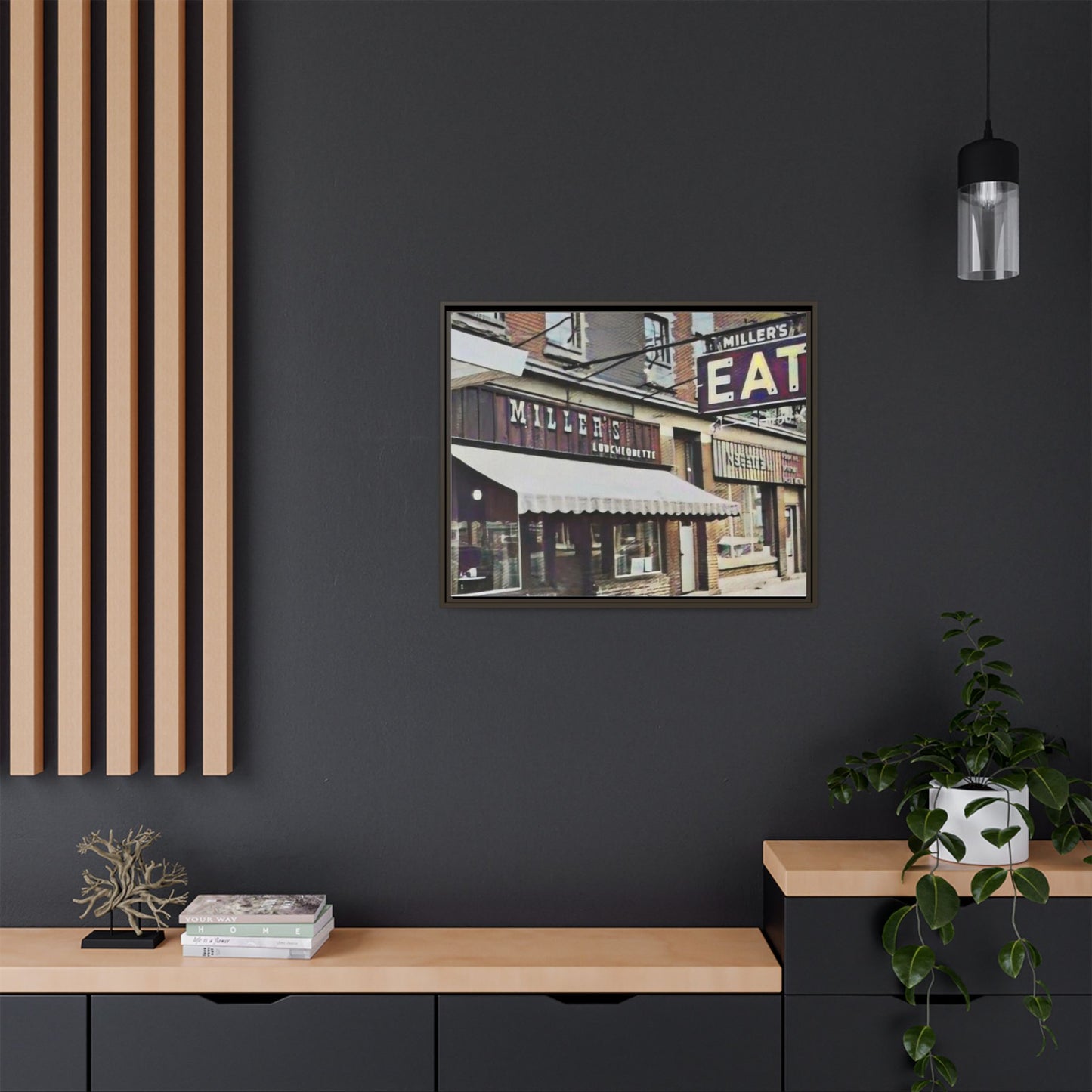 Retro Framed Canvas Print - Miller's Eatery Sign Artwork