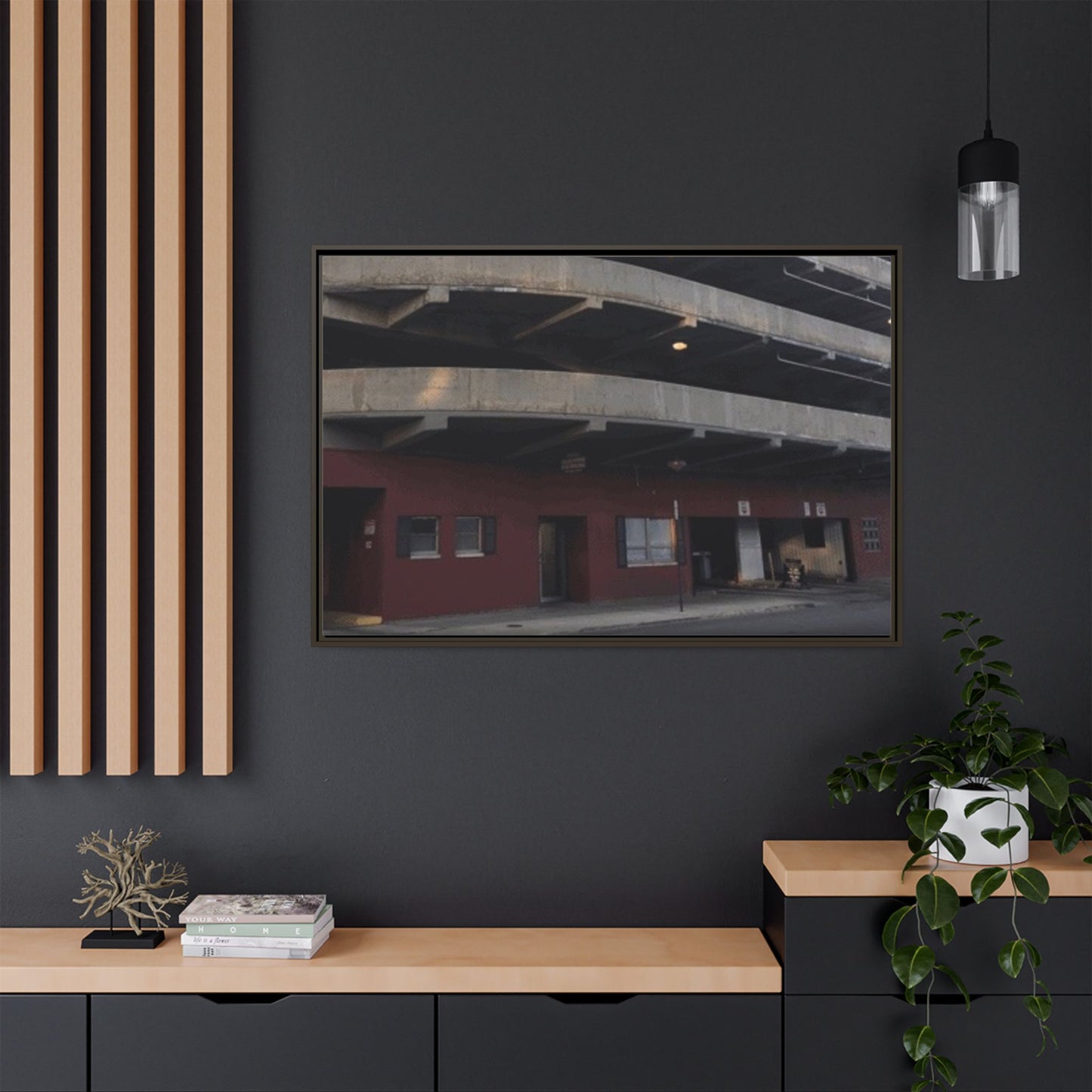 Downtown Findlay Parking Garage Urban Vibes Framed Canvas Art | Modern Wall Decor