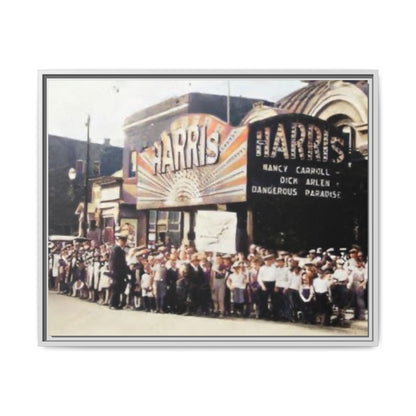 Harris Theater lines galore Vintage Framed Canvas Print - Historic Harris Theater Scene