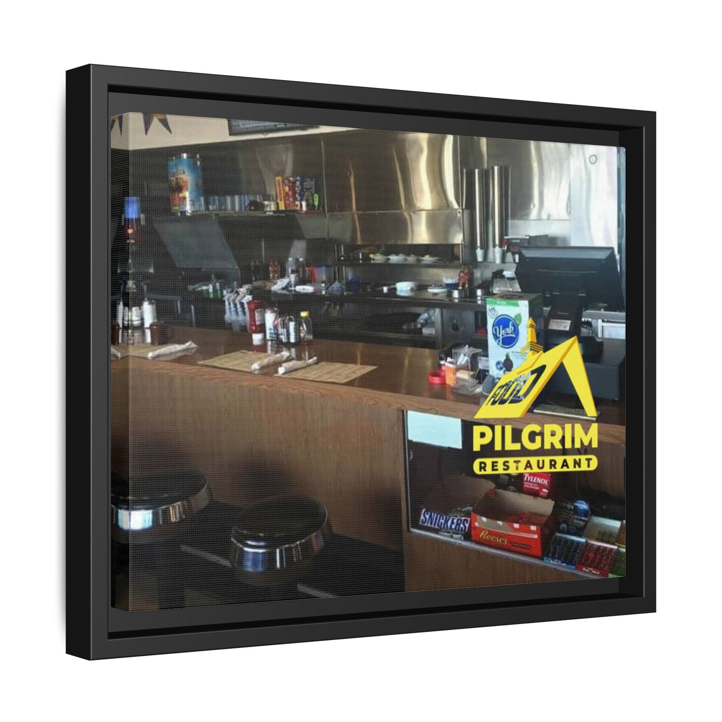 Pilgrim Resturant Counter Matte Canvas, Framed (Multi-color)