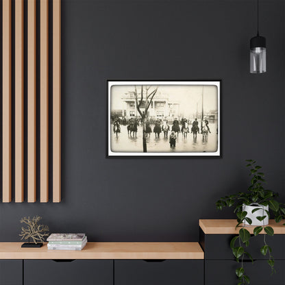 717 N Main Findlay, O  1913 Flood Original B & W Vintage Framed Matte Canvas - Equestrian Scene Wall Art