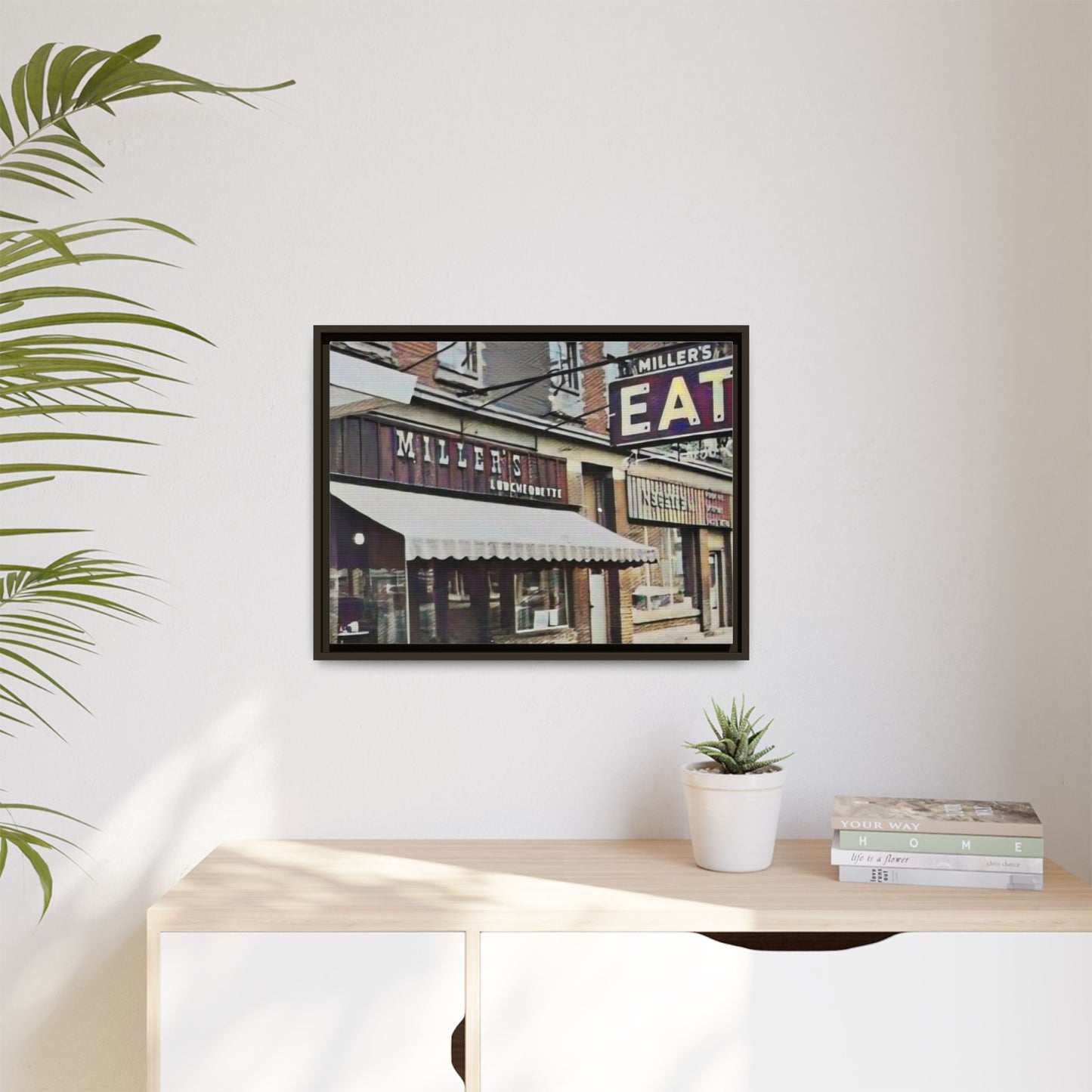 Retro Framed Canvas Print - Miller's Eatery Sign Artwork