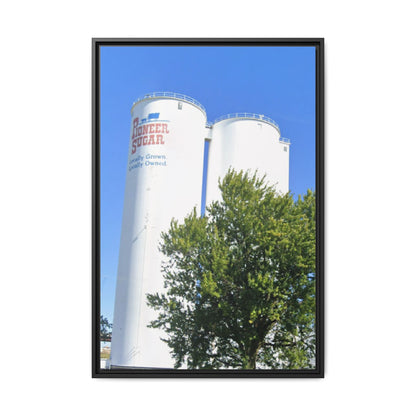 Pioneer Sugar Framed Matte Canvas Print - Vintage Farm Silos Art