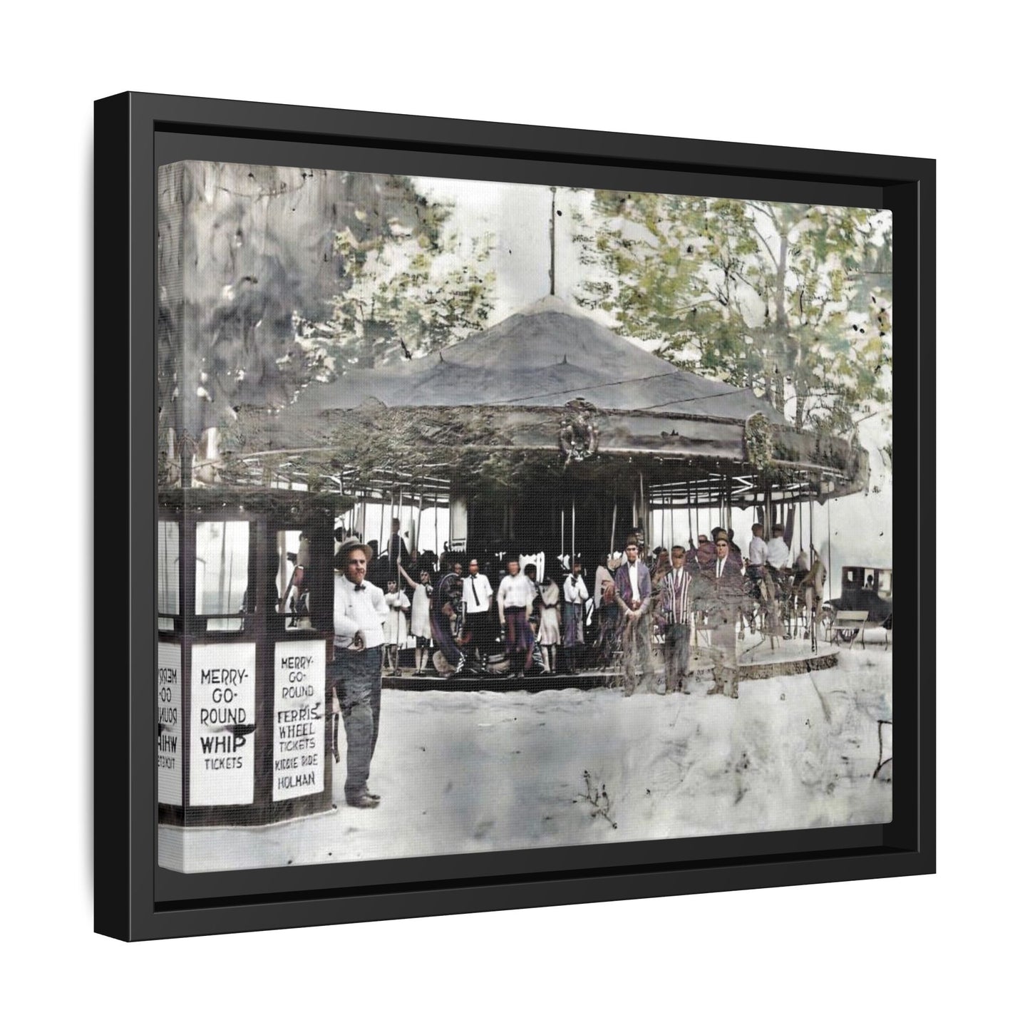 Vintage Carousel Wall Art - Matte Framed Canvas Print