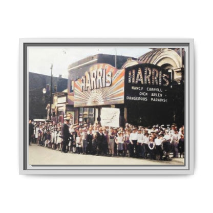 Harris Theater lines galore Vintage Framed Canvas Print - Historic Harris Theater Scene