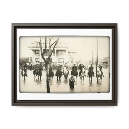 717 N Main Findlay, O  1913 Flood Original B & W Vintage Framed Matte Canvas - Equestrian Scene Wall Art