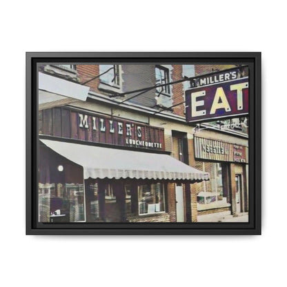 Retro Framed Canvas Print - Miller's Eatery Sign Artwork