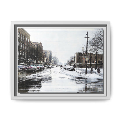 Winter Wonderland Framed Matte Canvas - Urban Snow Scene Wall Art