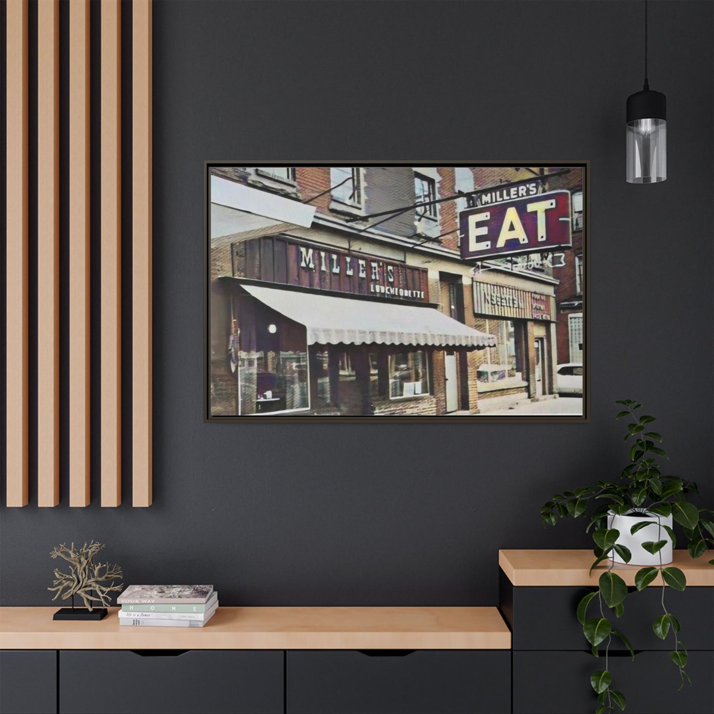 Retro Framed Canvas Print - Miller's Eatery Sign Artwork