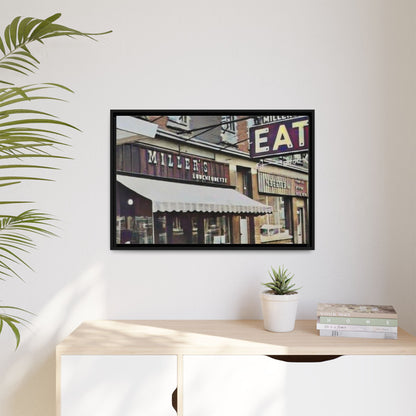 Retro Framed Canvas Print - Miller's Eatery Sign Artwork