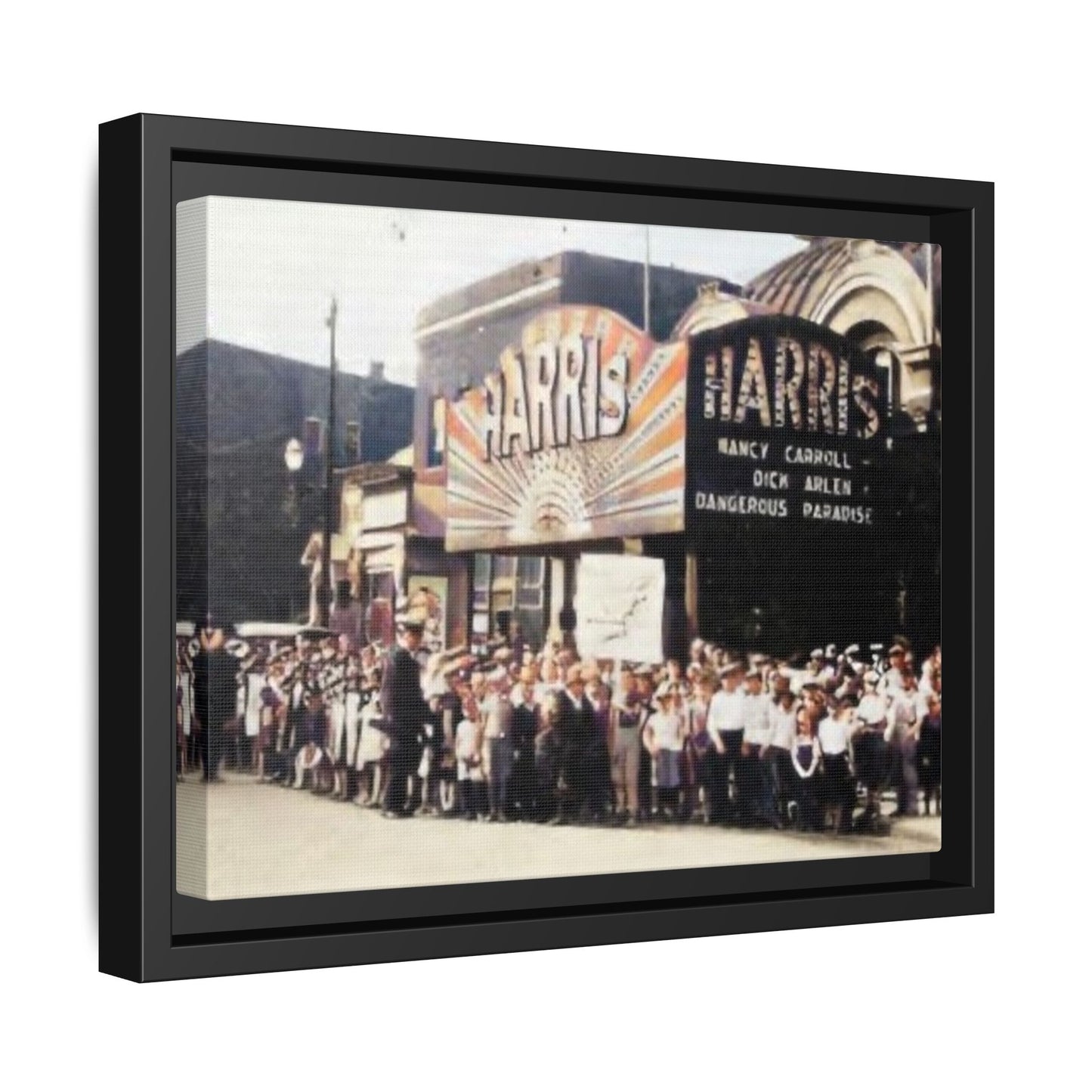 Harris Theater lines galore Vintage Framed Canvas Print - Historic Harris Theater Scene