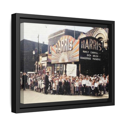 Harris Theater lines galore Vintage Framed Canvas Print - Historic Harris Theater Scene