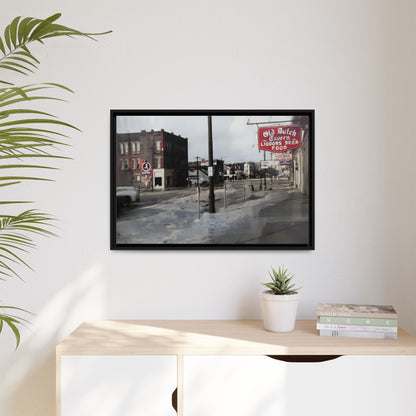 February 1959 Findlay Flood Original Dutch Framed Matte Canvas Art - Vintage Tavern Street Scene