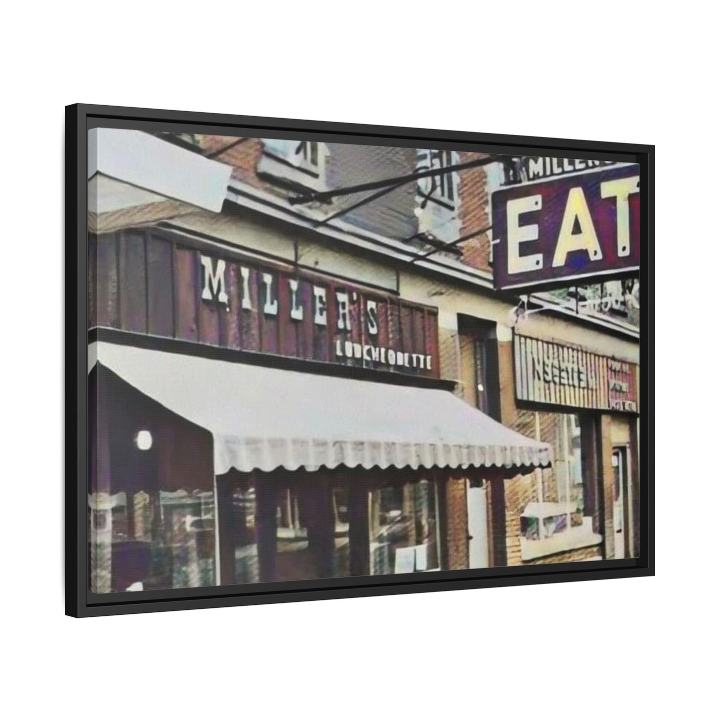 Retro Framed Canvas Print - Miller's Eatery Sign Artwork