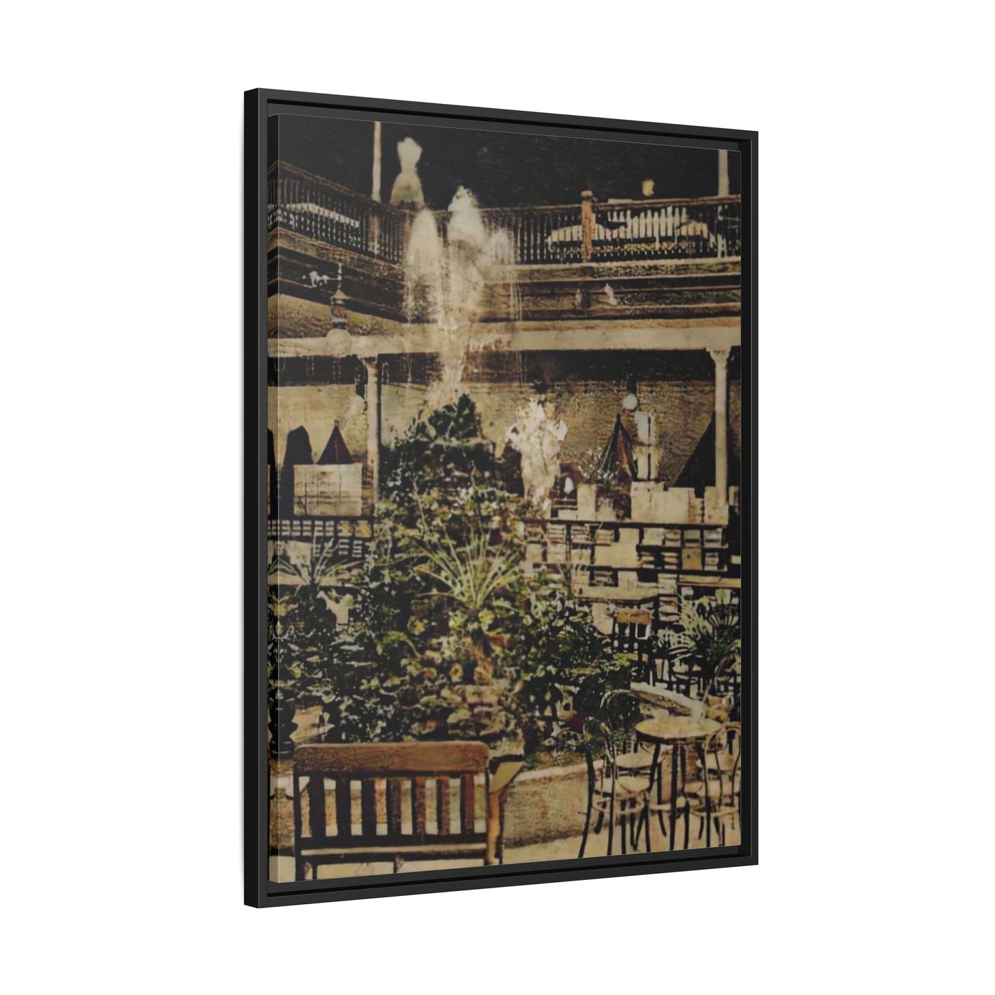 “Meet Me at the Fountain” C.F. Jackson’s Findlay, O. Vintage Matte Canvas Wall Art - Framed Historic Ohio Scene