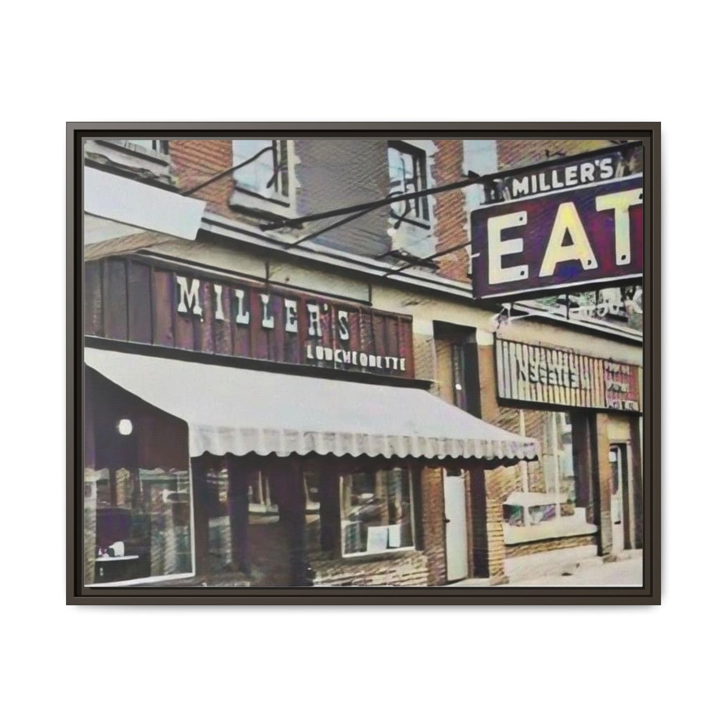 Retro Framed Canvas Print - Miller's Eatery Sign Artwork