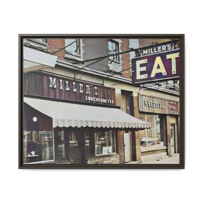 Retro Framed Canvas Print - Miller's Eatery Sign Artwork