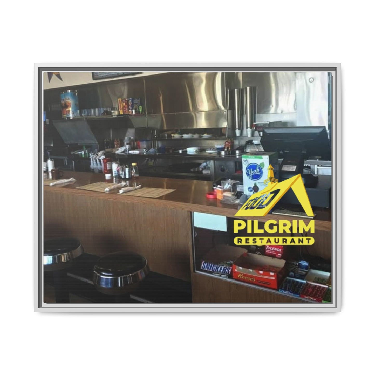 Pilgrim Resturant Counter Matte Canvas, Framed (Multi-color)