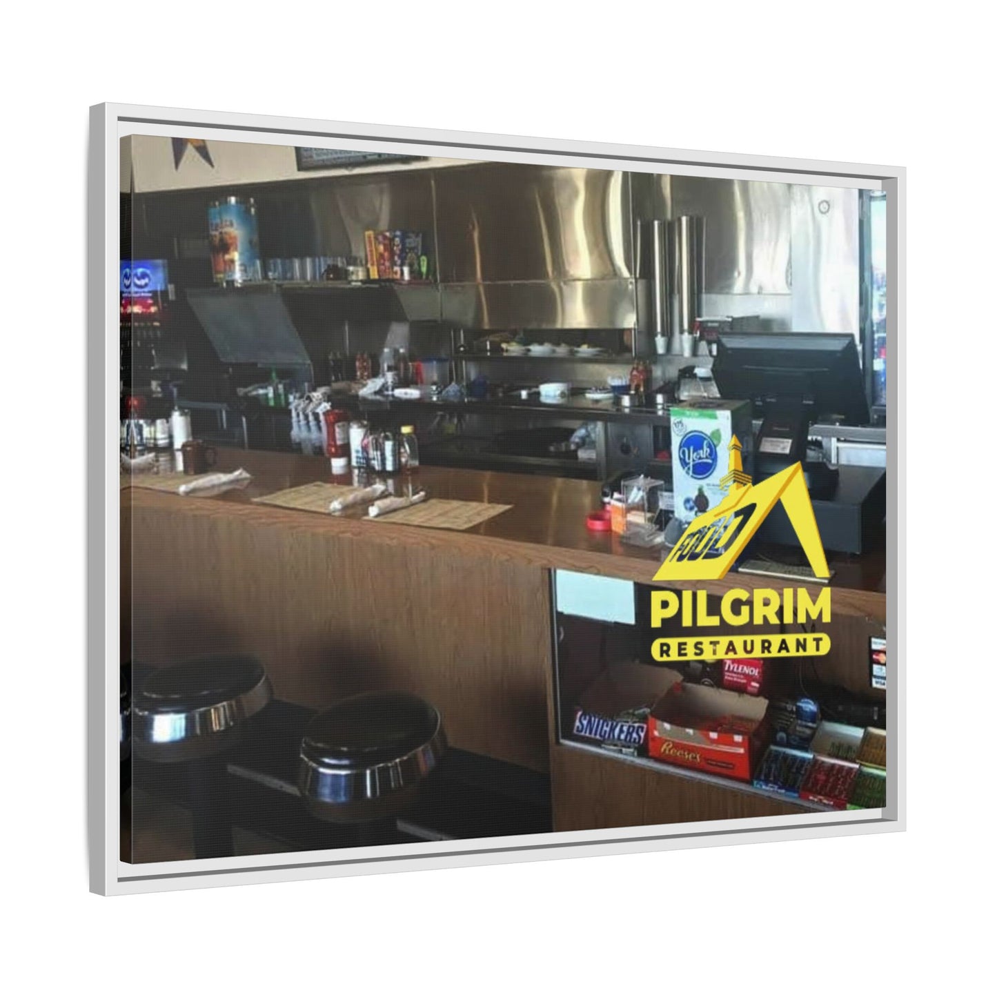 Pilgrim Resturant Counter Matte Canvas, Framed (Multi-color)