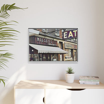 Retro Framed Canvas Print - Miller's Eatery Sign Artwork