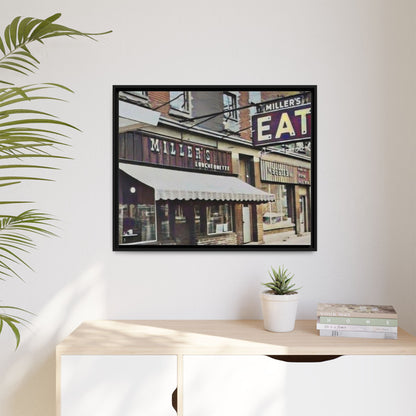 Retro Framed Canvas Print - Miller's Eatery Sign Artwork