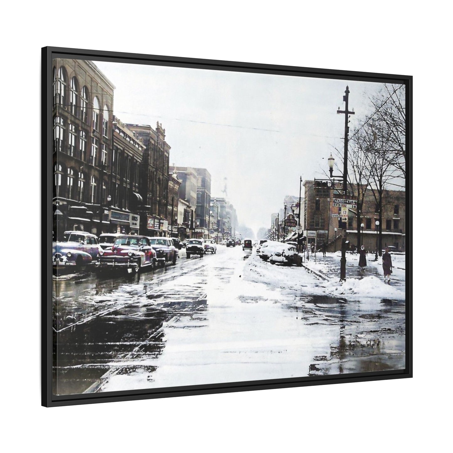 Winter Wonderland Framed Matte Canvas - Urban Snow Scene Wall Art