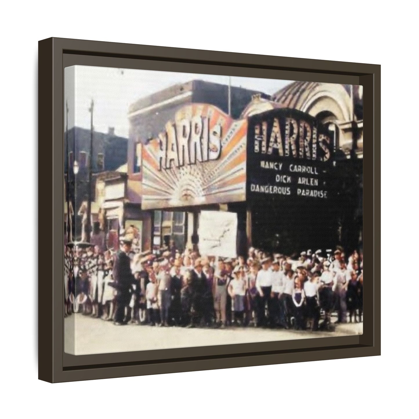 Harris Theater lines galore Vintage Framed Canvas Print - Historic Harris Theater Scene