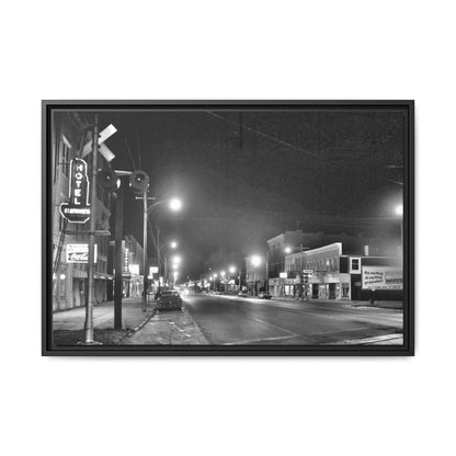 Northview Hotel Looking South Findlay, O. ca 1967 Vintage Cityscape Framed Canvas - Matte Black Wall Art