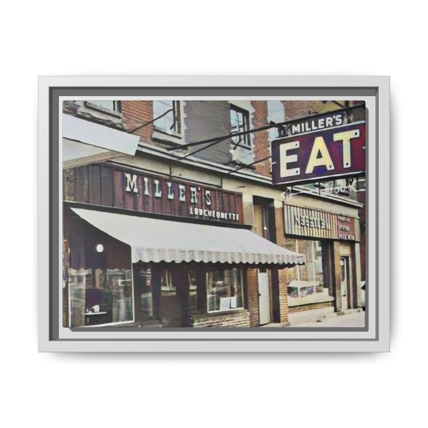 Retro Framed Canvas Print - Miller's Eatery Sign Artwork