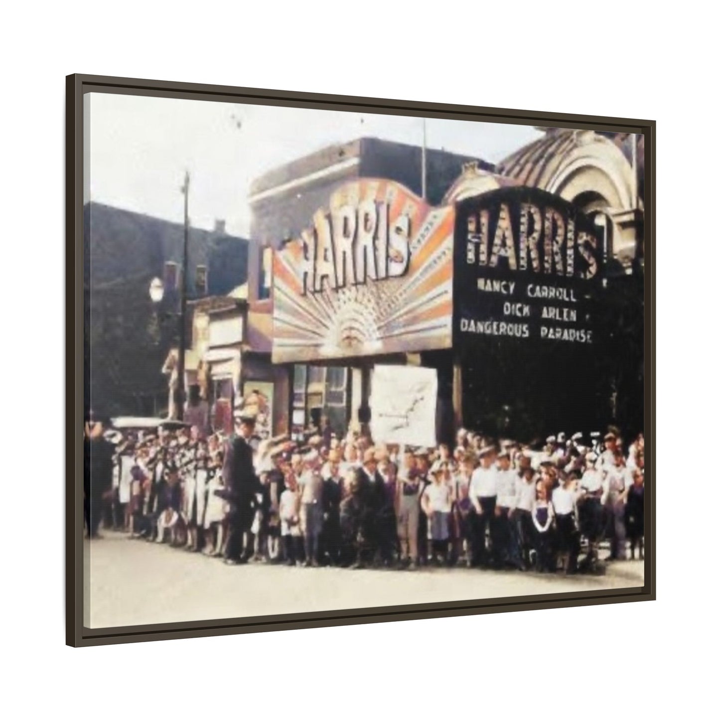 Harris Theater lines galore Vintage Framed Canvas Print - Historic Harris Theater Scene