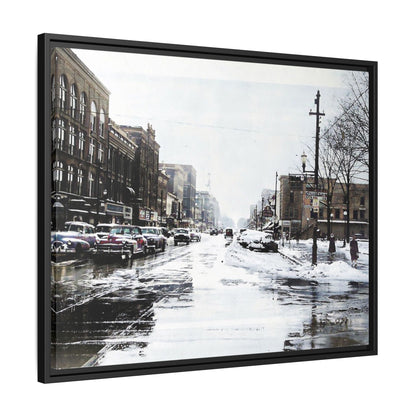 Winter Wonderland Framed Matte Canvas - Urban Snow Scene Wall Art