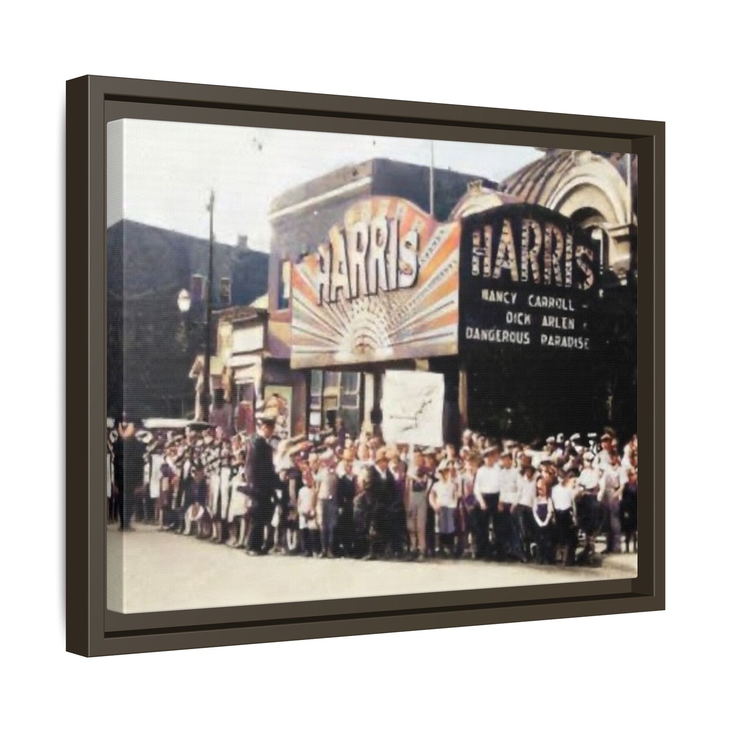 Harris Theater lines galore Vintage Framed Canvas Print - Historic Harris Theater Scene