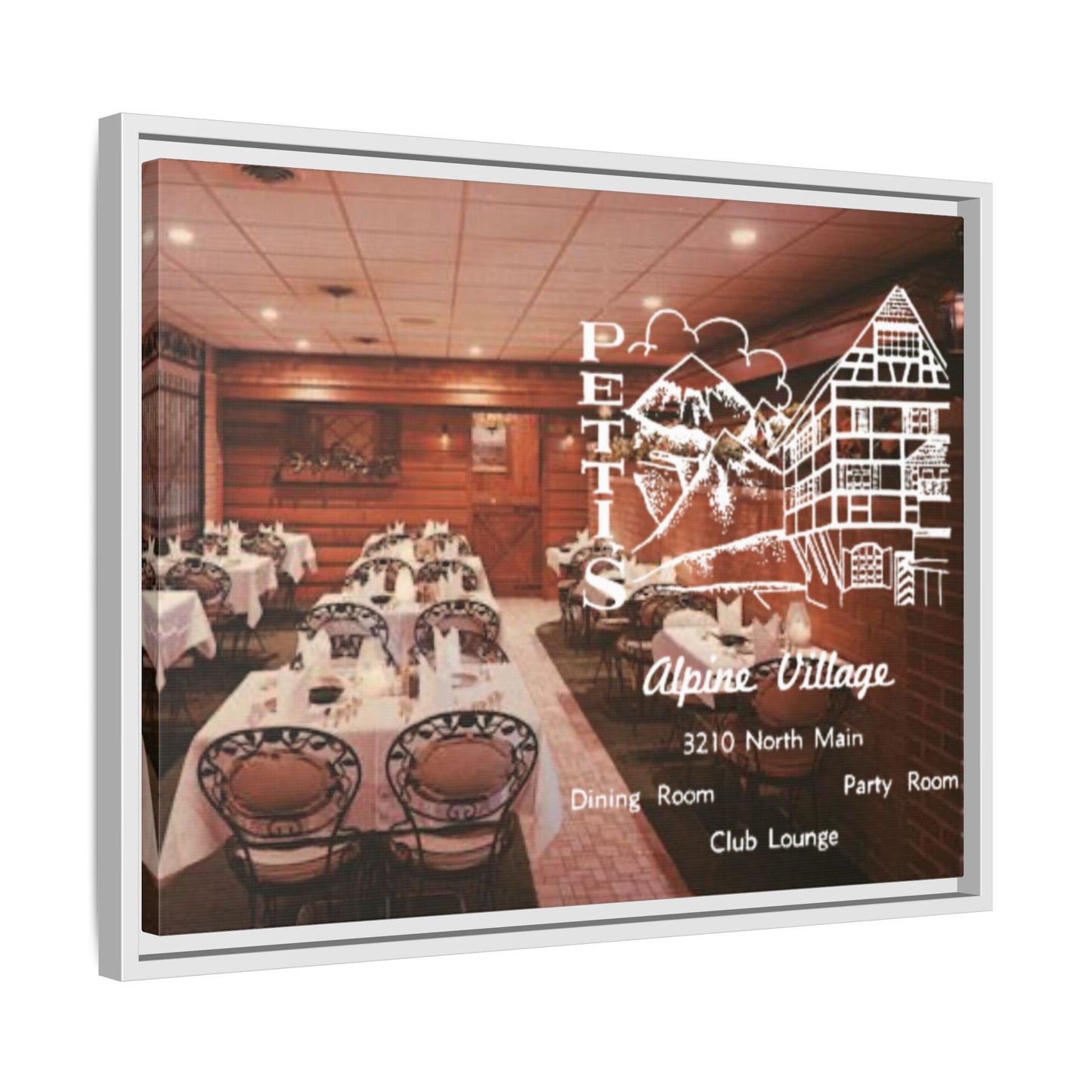 Petti’s Alpine Village Findlay, O. Custom Framed Matte Canvas Print – Alpine Village Decor for Dining Rooms and Parties