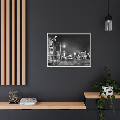 Northview Hotel Looking South Findlay, O. ca 1967 Vintage Cityscape Framed Canvas - Matte Black Wall Art