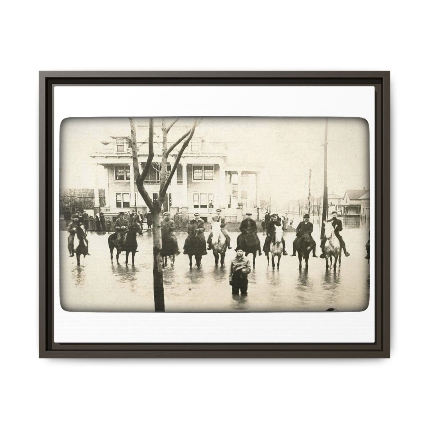 717 N Main Findlay, O  1913 Flood Original B & W Vintage Framed Matte Canvas - Equestrian Scene Wall Art