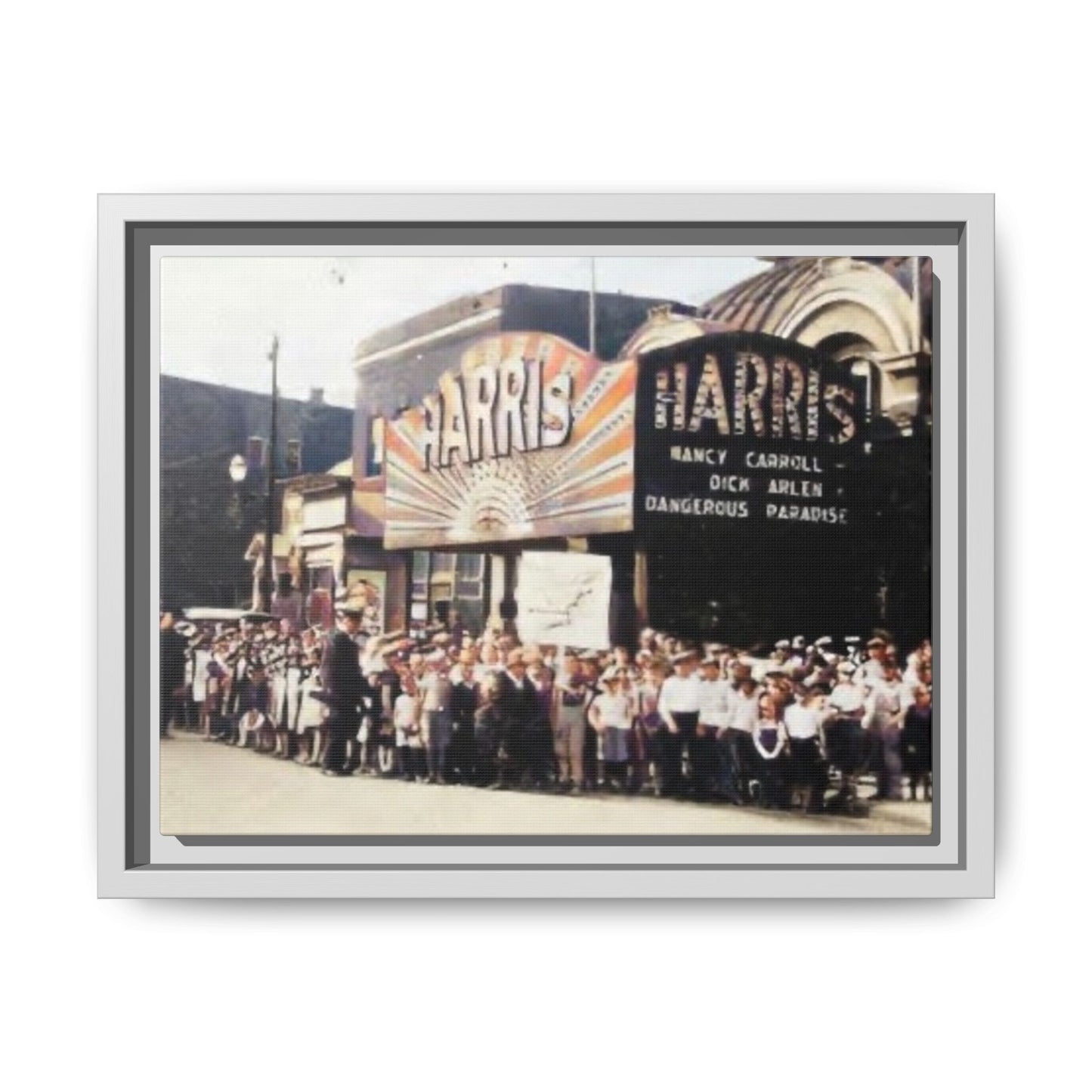 Harris Theater lines galore Vintage Framed Canvas Print - Historic Harris Theater Scene