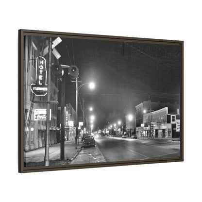 Northview Hotel Looking South Findlay, O. ca 1967 Vintage Cityscape Framed Canvas - Matte Black Wall Art