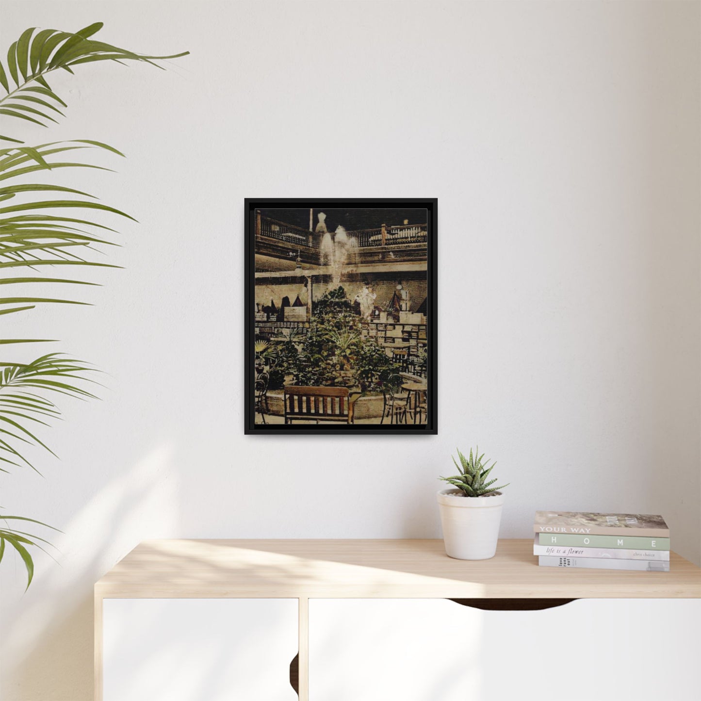 “Meet Me at the Fountain” C.F. Jackson’s Findlay, O. Vintage Matte Canvas Wall Art - Framed Historic Ohio Scene