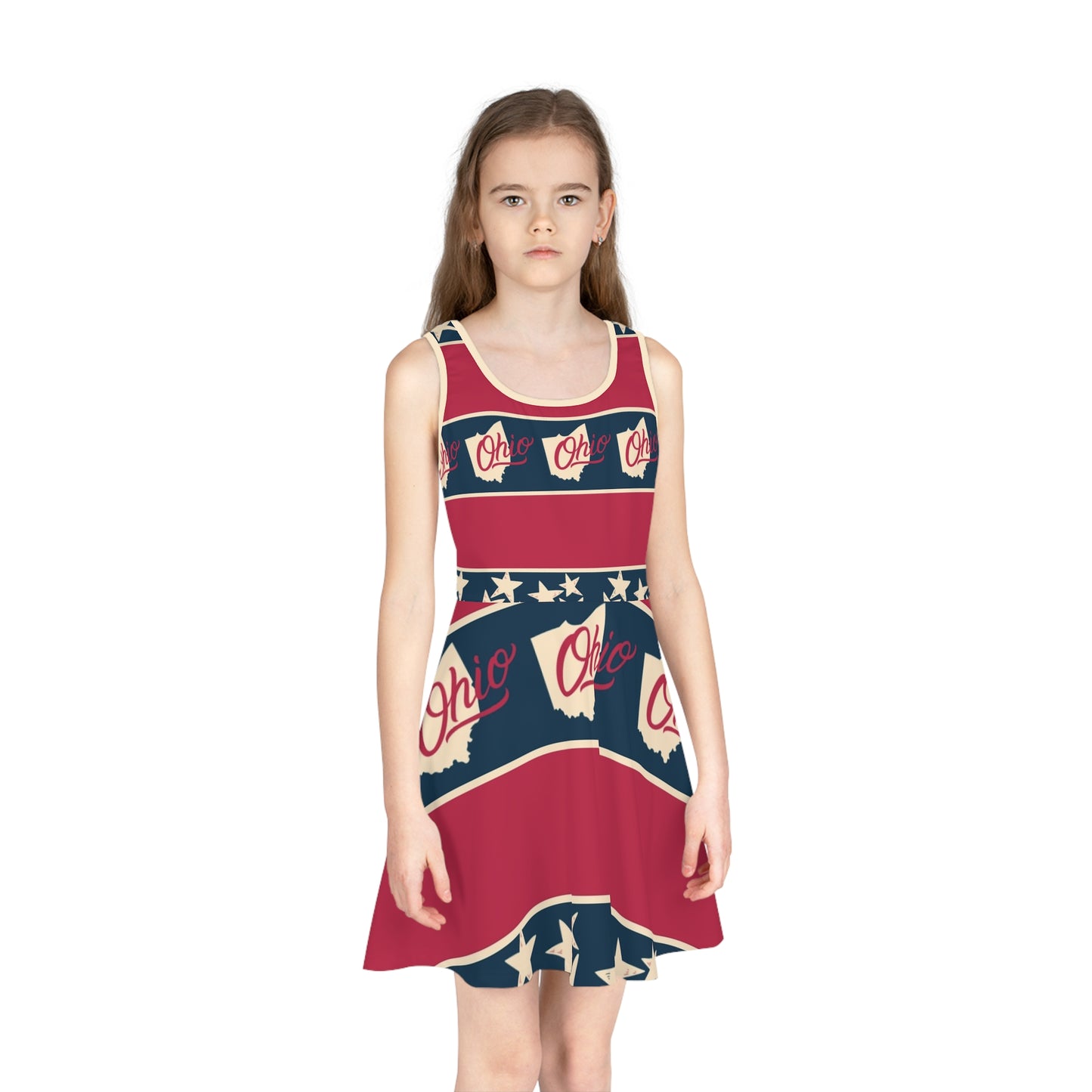 Ohio Red White and Blue Girls' Sleeveless Sundress (AOP)