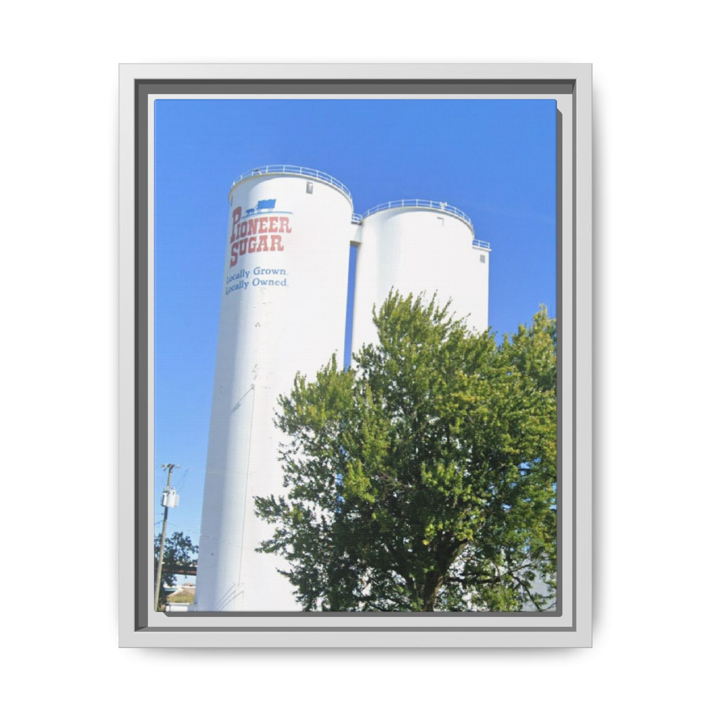 Pioneer Sugar Framed Matte Canvas Print - Vintage Farm Silos Art