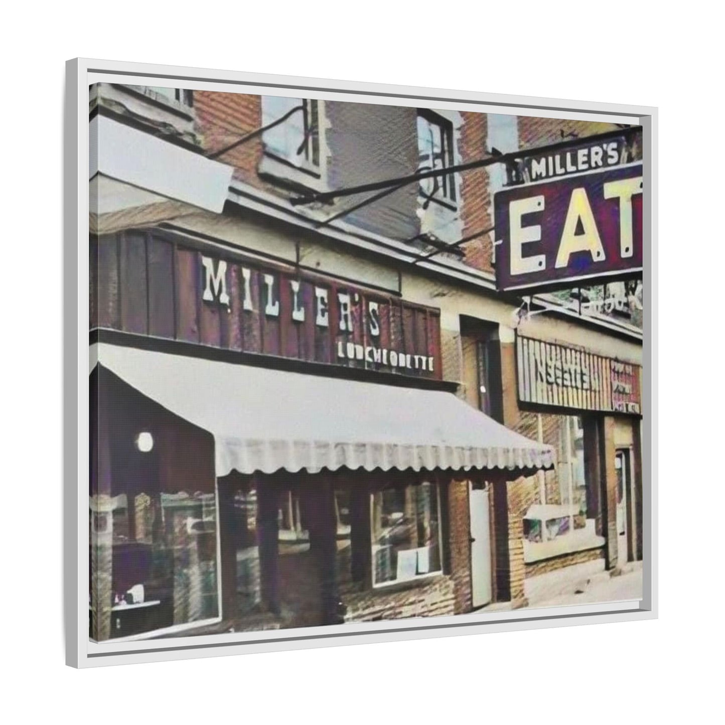 Retro Framed Canvas Print - Miller's Eatery Sign Artwork